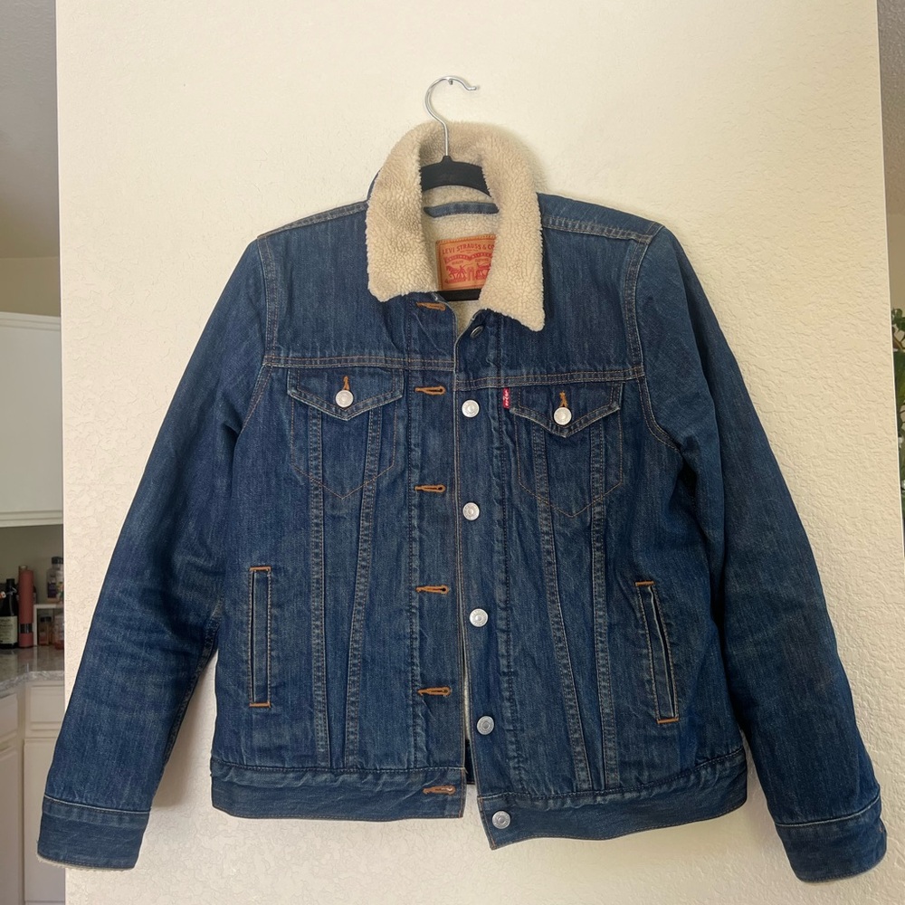 Levi's Dark Blue Denim Jacket with Cream Sherpa Collar